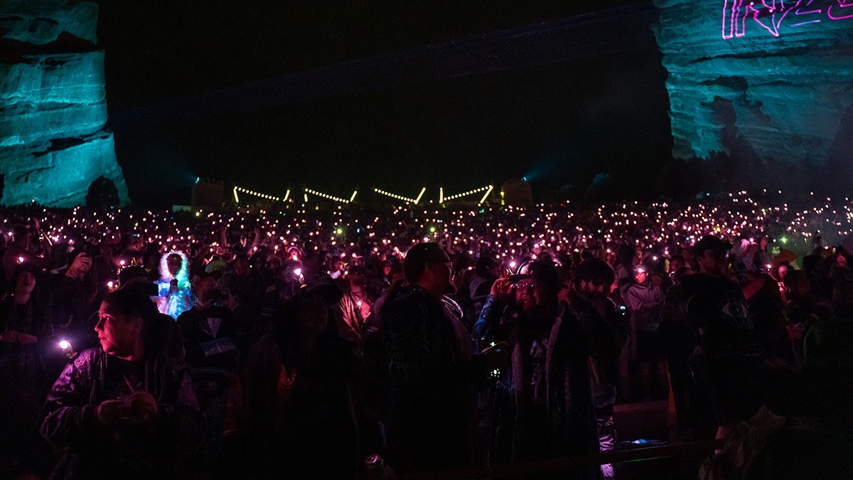EDM's Inzo and Dirty Monkey kicked off Red Rocks' 2025 season with a soggy but brilliant night! (Photo: Gerardo Federico)